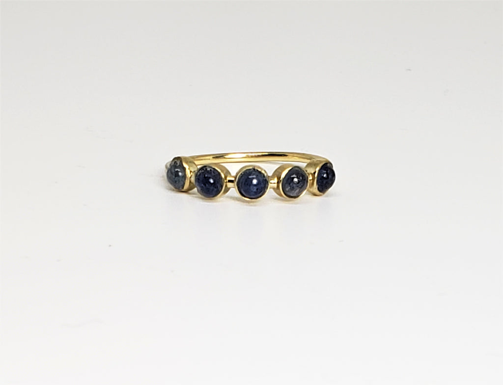  10 K Yellow gold 5 Stone Cabochon Stack Ring Size 7 Blue Sapphire