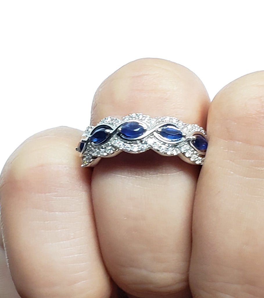  14 K White Gold 5 Stone Blue Sapphire Ring