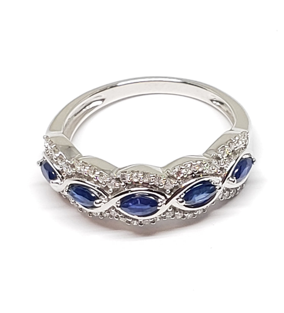  14 K White Gold 5 Stone Blue Sapphire Ring