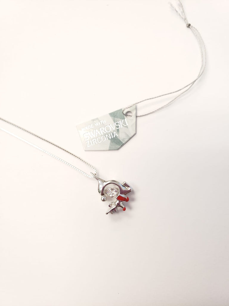  Sterling Silver Swarovski Crystal and Enamel Reindeer with 18 Necklace