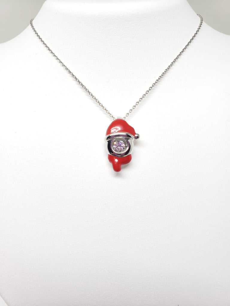  Sterling Silver Swarovski Crystal and Enamel Santa Hat with 18 inch Chain