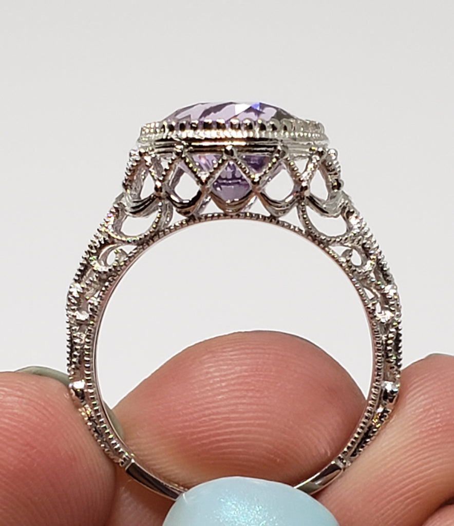 3 Carat Amethyst 14 Gold Filigree and Diamond Ring