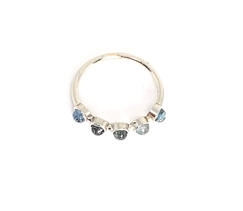  10 K White gold 5 Stone Cabochon Stack Ring Size 7 Aquamarine