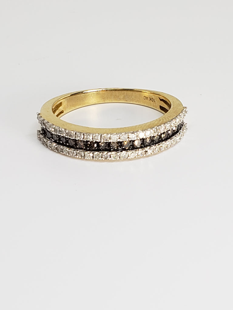 10K White Gold, Chocolate and White Diamond Stack-able Band