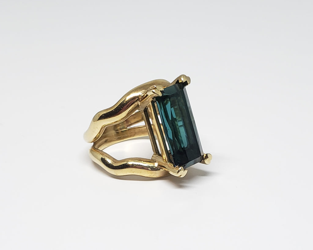  6.1 Carat Blue Green Tourmaline Ring in Yellow Gold