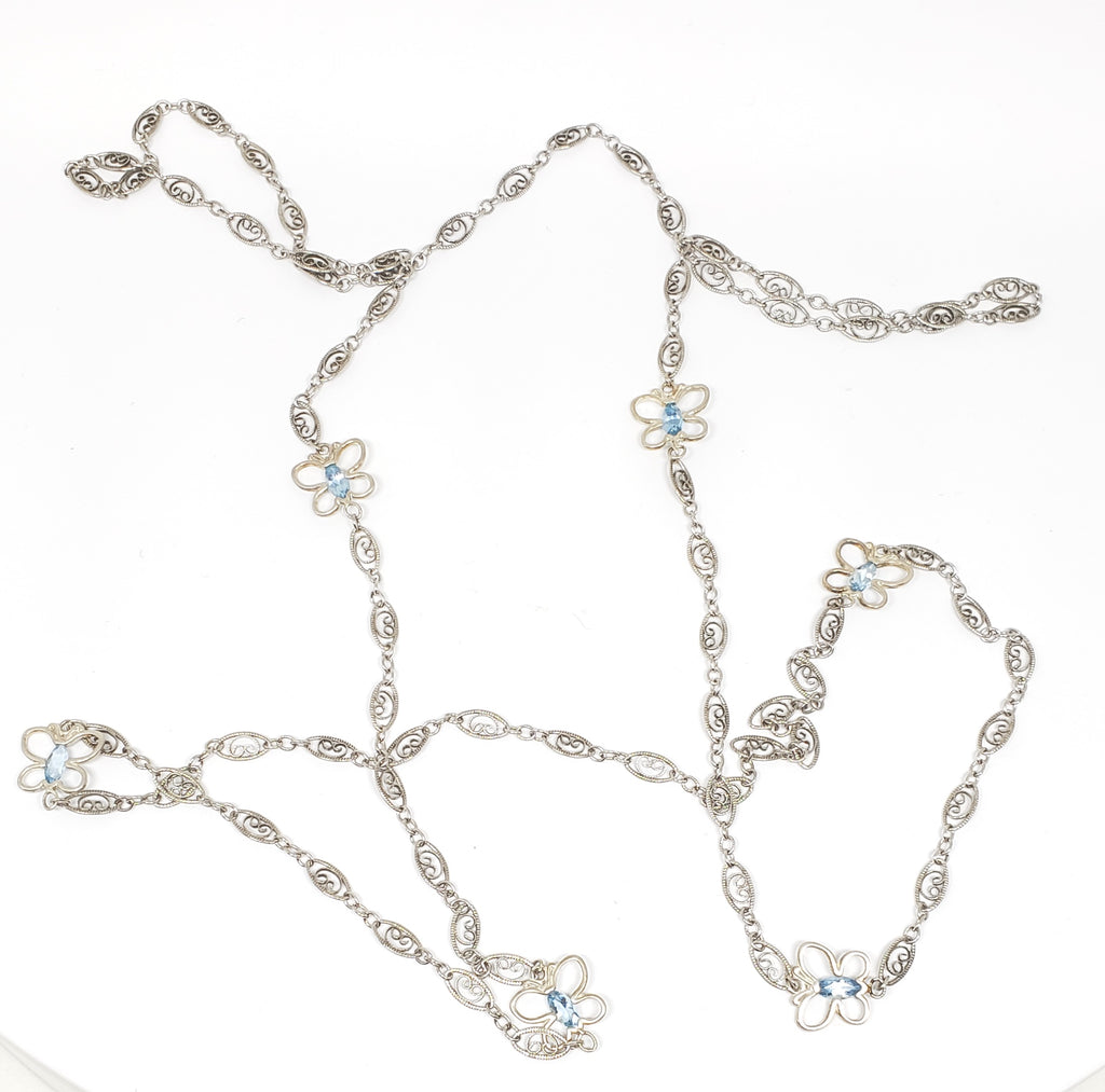  Silver Butterfly Necklace with Aquamarine