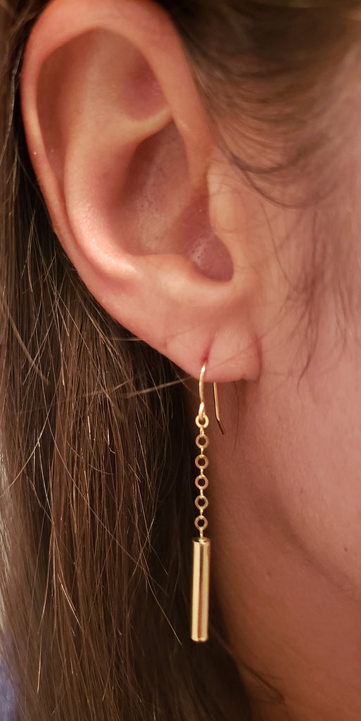  Cylinder Dangle Earring 14 K Yellow Gold
