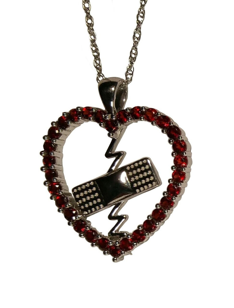  Mended Heart Pendant  Red Garnet and Silver