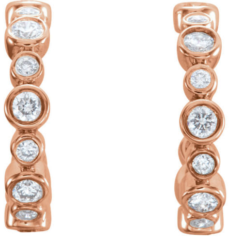  Diamond Bezel Set Hoop Earrings 14k Rose Gold