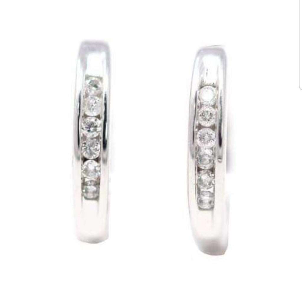  10 K White Gold and Diamond Huggie Earrings