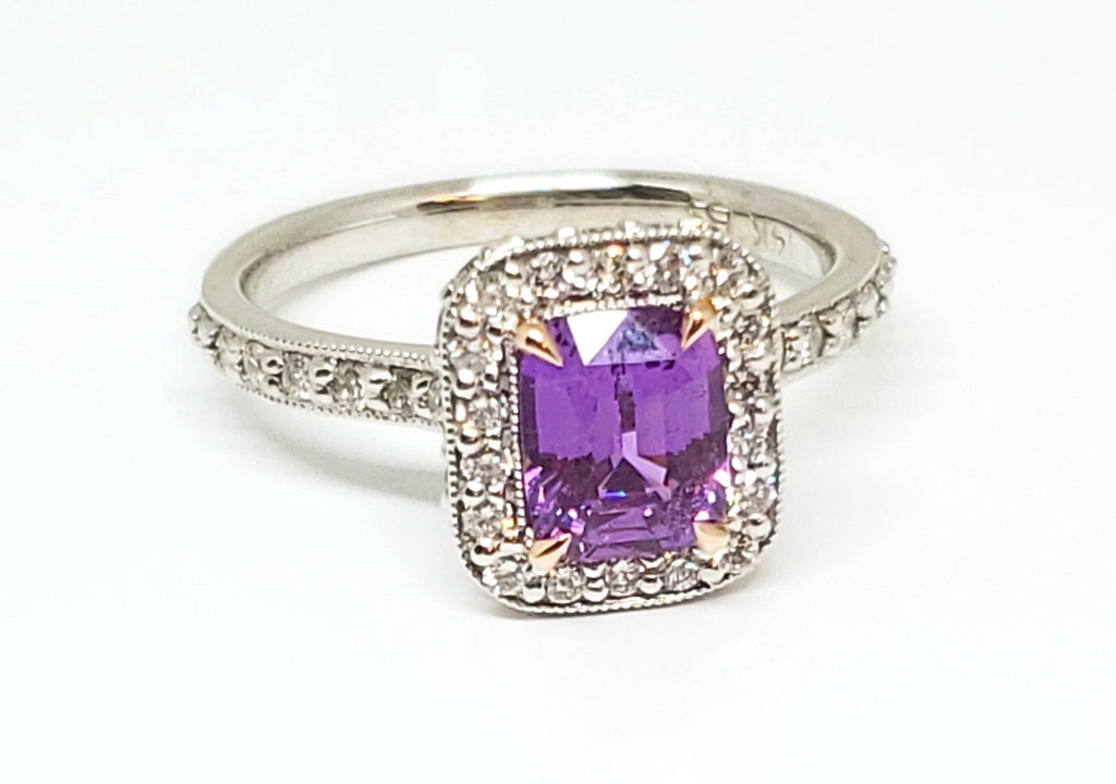  1.5 Carat Purple- Pink Cushion Cut Sapphire Engagement Ring
