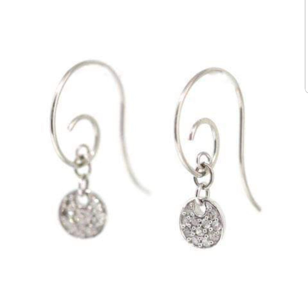  14 K White Gold and Diamond Swirl Drop Earrings