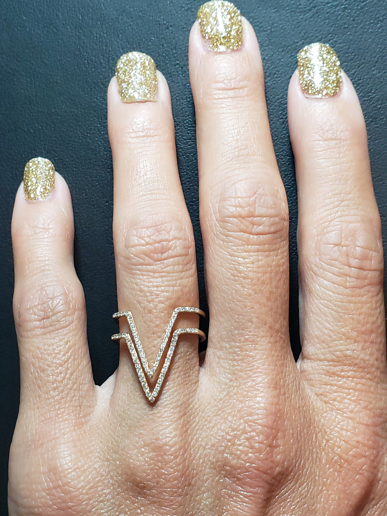  14K Yellow Gold Diamond V Ring